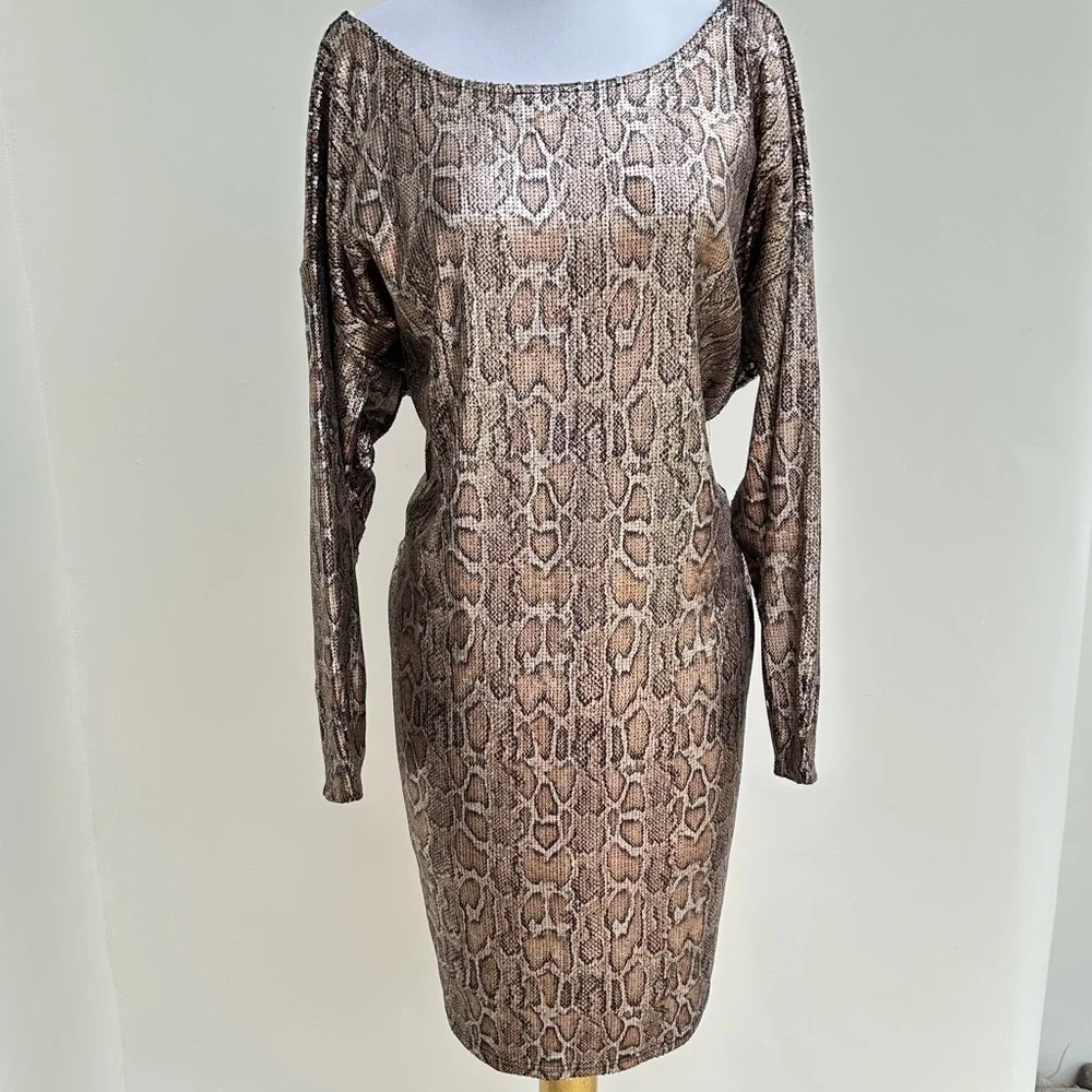Eloquii Sequin Long Sleeve Snake Print Dress